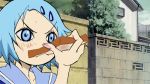  1girl amagane_rinne animated animated_gif blue_eyes blue_hair eating happy hells hells_angels smile solo 