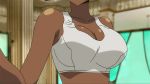  1girl animated animated_gif ayukawa_miyuki bare_shoulders basquash! bouncing_breasts breasts cleavage dark_skin large_breasts screencap solo 
