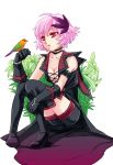  1girl bird breasts chain_chronicle cleavage flower gloves jh nina_(chain_chronicle) short_hair simple_background violet_eyes 