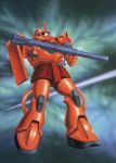  gundam mecha mobile_suit_gundam official_art rocket_launcher scan space weapon zaku zaku_ii zaku_ii_s_char_custom 