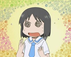  1girl @_@ animated animated_gif black_hair flying_sweatdrops nichijou panicking shinonome_nano sweat 