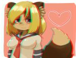  1girl akitaka_(mcdonnell-douglas) anaglyph animal_ears animal_nose blonde_hair blush breasts chinchilla_(9994154) copyright_request furry green_eyes heart neck simple_background smile 