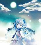  1girl blue_hair chain_chronicle flower hair_flower hair_ornament long_hair moon pointy_ears popra_(chain_chronicle) solo 