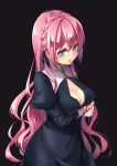  1girl artist_request blue_eyes blush breast_support breasts cleavage cleavage_cutout female long_hair pink_hair pixiv_manga_sample solo tagme 