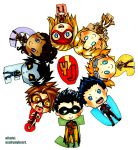  4boys 4girls arrowette bart_allen black_hair blonde_hair blue_eyes bodysuit boots cape cassandra_sandsmark chibi dark_skin dc_comics domino_mask empress_(dc) goggles goggles_on_head greta_hayes impulse lobo mask multiple_boys multiple_girls open_mouth pale_skin red_tornado robin_(dc) s_shield secret_(dc) superboy tim_drake violet_eyes wonder_girl yellow_eyes young_justice 