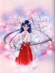  1girl artist_request bishoujo_senshi_sailor_moon cherry_blossoms flowing_hair highres hino_rei kimono purple_eyes purple_hair solo tagme very_long_hair 