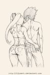  1boy 1girl ass highres monochrome naruto naruto_shippuuden r3ydart uchiha_sasuke yamanaka_ino 