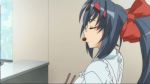  1girl animated animated_gif ass blue_hair eating hyakka_ryouran_samurai_girls long_hair ponytail solo spanking standing uesugi_kagekatsu_(hyakka_ryouran) very_long_hair 