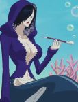  1girl breasts bubble fishman_island hair_over_one_eye lipstick madame_shirley makeup mermaid monster_girl navel one_piece screencap short_hair solo stitched 