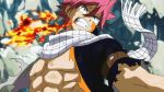  1boy abs angry animated animated_gif fairy_tail fire male_focus muscle natsu_dragneel pink_hair scarf solo wristband 