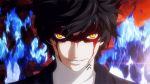  1boy animated animated_gif black_hair blood fire kurusu_akira male_focus persona persona_5 protagonist_(persona_5) smile solo yellow_eyes 