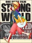  1boy bag hand_on_headwear hat male_focus monkey_d_luffy one_piece one_piece:_strong_world solo straw_hat walking zoom_layer 