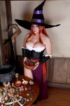  1girl asian bowl breasts chouzuki_maryou cosplay dragon&#039;s_crown hat hips large_breasts photo plump redhead solo sorceress sorceress_(dragon&#039;s_crown) sorceress_(dragon&#039;s_crown)_(cosplay) staff table thick_thighs thighs wide_hips witch_hat 