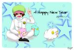 10s 1boy 2015 hat heart_pirates indian_style jumpsuit male_focus new_year one_piece redhead shachi_(one_piece) sheep sitting smile solo sunglasses 