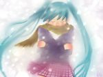  1girl aqua_eyes aqua_hair closed_eyes cold hatsune_miku snow solo tears twintails vocaloid 