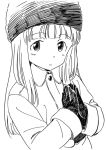  1girl agahari blush character_request dragon_ball gloves looking_at_viewer monochrome 