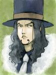  1boy black_hair facial_hair formal fur_trim goatee hat highres long_hair male_focus one_piece rob_lucci solo suit top_hat 