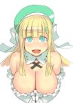  1girl aqua_eyes breasts cleavage commentary_request elbow_gloves gloves hat large_breasts long_hair looking_at_viewer open_mouth senran_kagura senran_kagura_(series) solo upper_body yomi_(senran_kagura) yuuji_(and) 