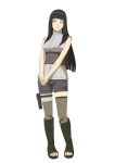  1girl absurdres black_hair boots byakugan full_body hands_together highres hime_cut hyuuga_hinata lavender_eyes looking_at_viewer naruto naruto:_the_last official_art shorts sleeveless smile solo standing thigh-highs 