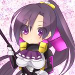  1girl artist_request chibi female fukushima_masanori kyoukaisenjou_no_horizon long_hair minigirl ponytail purple_hair solo spear violet_eyes weapon 