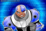  00s 1boy 2005 bald cyborg cyborg_(dc) dark_skin dc_comics lowres male_focus mechanical_eye one-eyed smile solo teen_titans victor_stone 