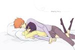  1boy 1girl black_hair black_legwear bleach kuchiki_rukia kurosaki_ichigo orange_hair school_uniform short_hair simple_background sleeping socks sweater white_background 