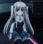  absolute_duo long_hair pleated_skirt school_uniform screencap silver_hair skirt sword thigh-highs twintails violet_eyes weapon yurie_sigtuna 