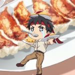  1boy animated animated_gif black_hair crying dancing food koufuku_graffiti lowres male_focus necktie solo spinning spoon 