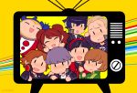  amagi_yukiko chibi everyone hanamura_yousuke hoursago kujikawa_rise kuma_(persona_4) narukami_yuu persona persona_4 satonaka_chie school_uniform shirogane_naoto tatsumi_kanji television very_short_hair 