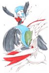  10s alternate_color arm_blade blush fighting_stance gallade gardevoir mega_gallade mega_gardevoir mega_pokemon no_humans pokemon pokemon_(game) pokemon_oras pose red_eyes rx79v shiny_pokemon weapon 