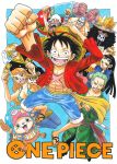  6+boys afro backpack bag bikini_top black_hair blonde_hair blue_hair brook crossed_arms crown cyborg denim franky green_hair hair_over_one_eye hat headphones jeans long_hair long_sleeves monkey_d_luffy multiple_boys multiple_girls nami_(one_piece) necktie nico_robin one-eyed one_piece open_clothes open_mouth open_shirt orange_hair outside_border pants robe roronoa_zoro sandals sanji sash scar sheathed_sword shirt skeleton smile straw_hat striped_shirt suit sunglasses sunglasses_on_head tony_tony_chopper usopp 