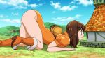  1girl animated animated_gif ass bodysuit boots brown_eyes brown_hair diane_(nanatsu_no_taizai) giantess long_hair nanatsu_no_taizai solo top-down_bottom-up twintails 