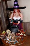  1girl asian bowl breasts chouzuki_maryou cosplay dragon&#039;s_crown hat hips large_breasts photo plump redhead skull solo sorceress sorceress_(dragon&#039;s_crown) sorceress_(dragon&#039;s_crown)_(cosplay) staff table thick_thighs thighs wide_hips witch_hat 