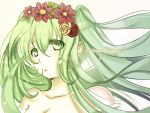  1girl bare_shoulders face female flower green_hair hatsune_miku long_hair looking_at_viewer ryuu_(kichikutie23) solo vocaloid 