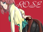  1girl aqua_eyes artist_request ass bent_over breasts from_behind grin hair_tubes leaning leaning_forward pants redhead rose_(tales) sheath sheathed short_hair sideboob smile solo sword tales_of_(series) tales_of_zestiria weapon 