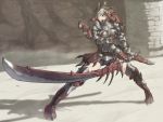  1girl armor brown_hair capcom female helmet longsword monster_hunter nandz rathalos_(armor) solo sword weapon 