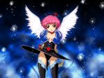  1girl angel angel_wings breasts halo heart pink_hair space star tagme wings 