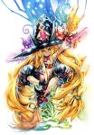  1girl blonde_hair green_eyes harada_takehito hat long_hair magic majo_to_hyakkihei metallica_(majo_to_hyakkihei) nippon_ichi solo witch witch_hat 