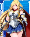  1girl armor blonde_hair blue_eyes breastplate breasts cape gauntlets knight kokonoki_nao lilith-soft long_hair pauldrons skirt taimanin_asagi taimanin_asagi_battle_arena veronica_veil 