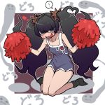  1girl alternate_hairstyle black_eyes black_hair blush cheerleader ghost heart kara_age kneeling long_hair looking_at_viewer messy_hair noroino_hanako open_mouth pom_poms skirt smile socks solo twintails very_long_hair youkai_watch 