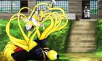  2boys animated animated_gif ansatsu_kyoushitsu creature grin koro-sensei multiple_boys robe shiota_nagisa smile sugino_tomohito tassel tentacle vest yellow_skin 