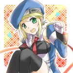  beret biriizuniitokyanpu blazblue blonde_hair co_taro detached_sleeves gloves green_eyes hat lowres necktie noel_vermillion ribbon short_hair thigh-highs thighhighs zettai_ryouiki 