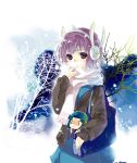  asakura_ryouko bag blue_hair earmuffs folala headphones nagato_yuki purple_eyes purple_hair rabbit_headphones scarf school_uniform snow suzumiya_haruhi-chan_no_yuuutsu suzumiya_haruhi_no_yuuutsu sweater 