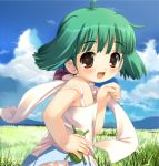  cat_pose child fang green_hair macross macross_frontier outdoors paw_pose ranka_lee scarf young 