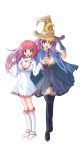  black_mage blush breasts cape cleavage dress echizen faris_scherwiz final_fantasy final_fantasy_v gloves green_eyes hat highres lenna_charlotte_tycoon long_hair multiple_girls open_mouth pink_hair purple_hair short_hair siblings sisters smile thigh-highs thighhighs white_mage zettai_ryouiki 