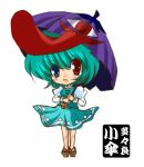  blue_hair character_name chibi geta heterochromia karakasa karakasa_obake red_eyes sakaki_(pixiv86696) sandals short_hair tatara_kogasa tongue touhou umbrella 