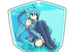  aqua_hair box chan_co cube detached_sleeves girl_in_a_box hatsune_miku headphones in_box in_container long_hair necktie person_in_a_container skirt thigh-highs thighhighs twintails very_long_hair vocaloid 