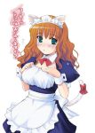  apron blue_eyes bow breasts brown_hair cat_ears dress ishizaki_uni maid maid_headdress original ribbon solo tail translated 