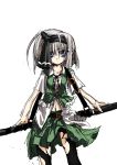  belt blue_eyes delusion_overdose flat_chest hairband konpaku_youmu matsuno_canel navel pantyhose ribbon sheath sheathed short_hair silver_hair simple_background sketch skirt solo standing sword torn_clothes torn_pantyhose touhou vest weapon 