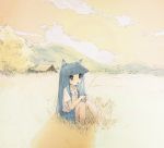  blue_hair cat_ears cloud clouds field furude_rika higurashi_no_naku_koro_ni long_hair sitting skirt sky soe suspenders 